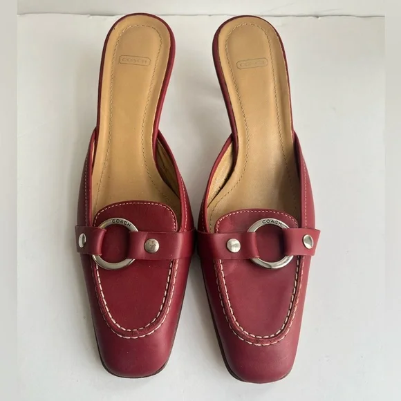 Coach Italy Sheri Red Kitten Heel Silver Buckle Mule loafers size 6B - Picture 3 of 11